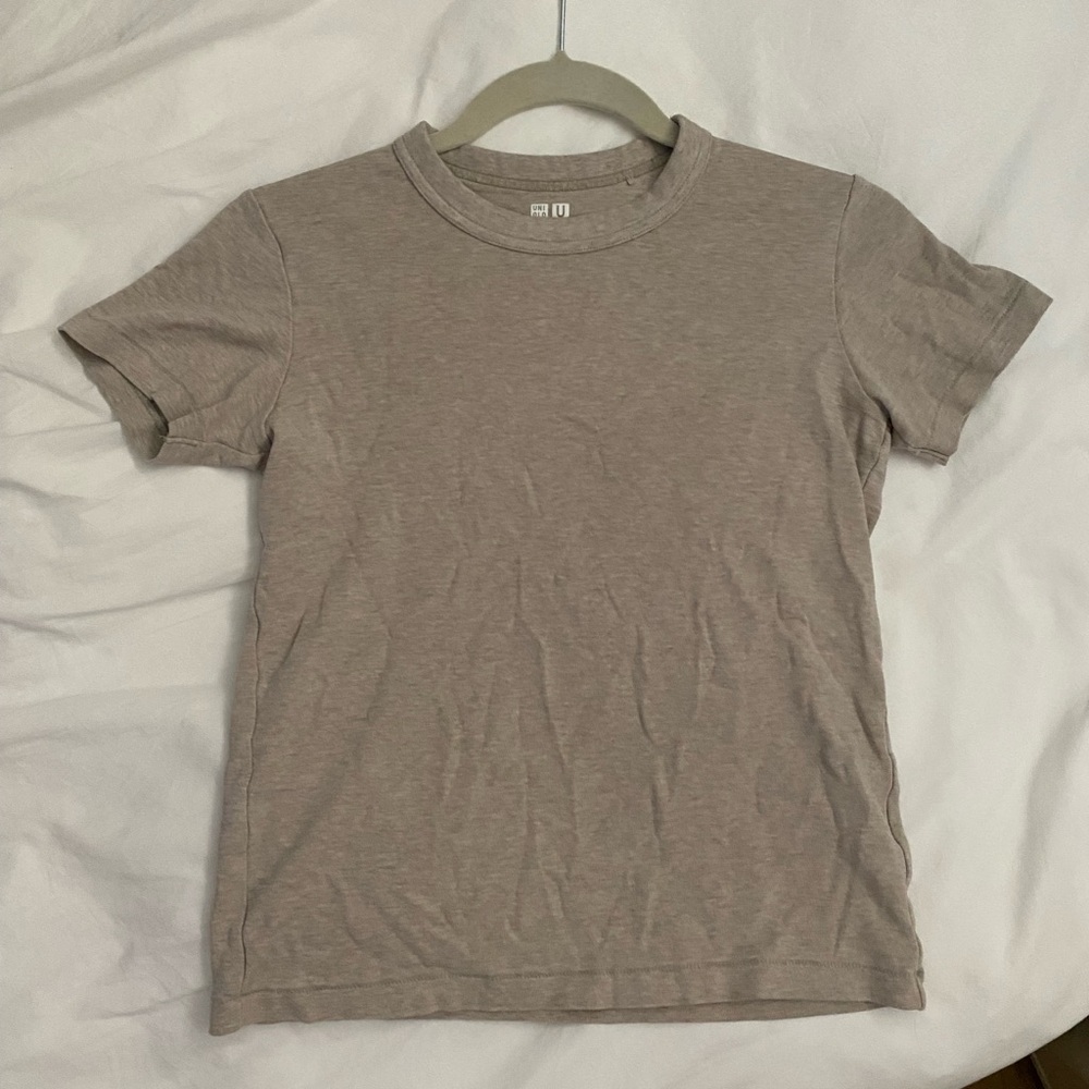 heather tan beige uniqlo short sleeve top size xs